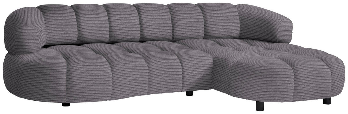 ECKSOFA in Cord, Velours Graubraun  284/183 cm  - Graubraun/Schwarz, Design, Holz/Textil (284/183cm) - Welnova