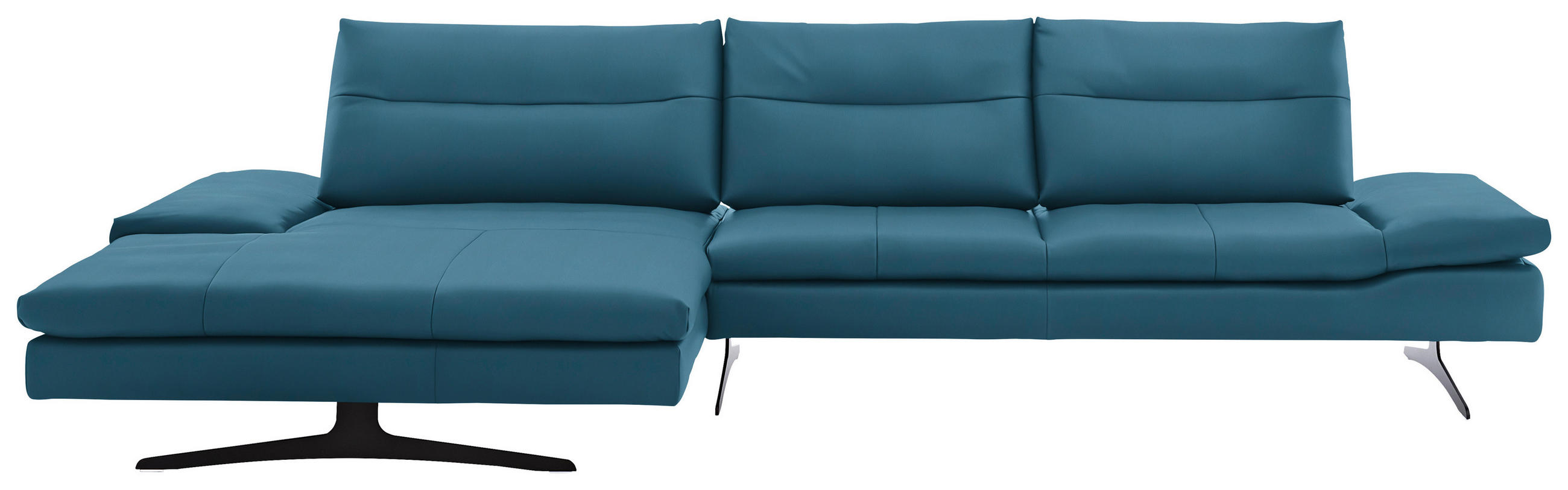 ECKSOFA in Echtleder Hellblau  158/342 cm  - Schwarz/Hellblau, MODERN, Leder/Metall (158/342cm) - Chilliano