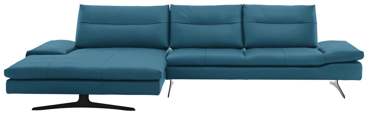 ECKSOFA in Echtleder Hellblau  158/342 cm  - Schwarz/Hellblau, MODERN, Leder/Metall (158/342cm) - Chilliano