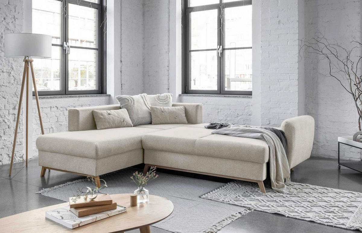 KUTNA GARNITURA tekstil  bež   - prirodne boje/bež, tekstil/drvo (202/242cm) - MID.YOU