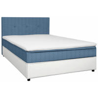 BOXBETT 140/200 cm,  in Weiß, Hellblau, Matratze, gepolstertes Kopfteil, Topper, H2 = mittel  - Schwarz/Weiß, KONVENTIONELL, Holz/Textil (140/200cm) - Boxxx