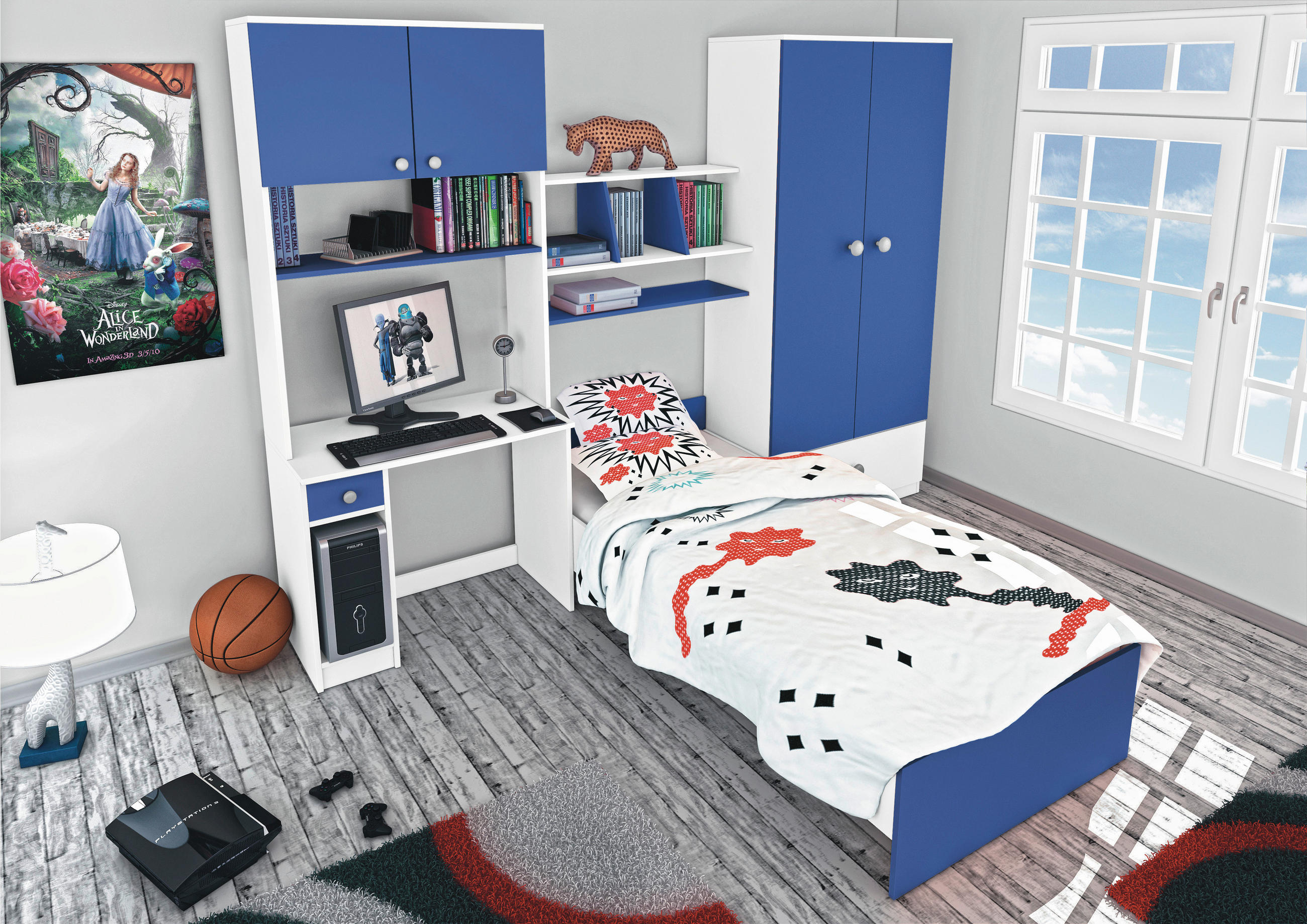 SOBA ZA MLADE  plava, bijela  - bijela/plava, drvni materijal (274/202/50cm) - Boxxx