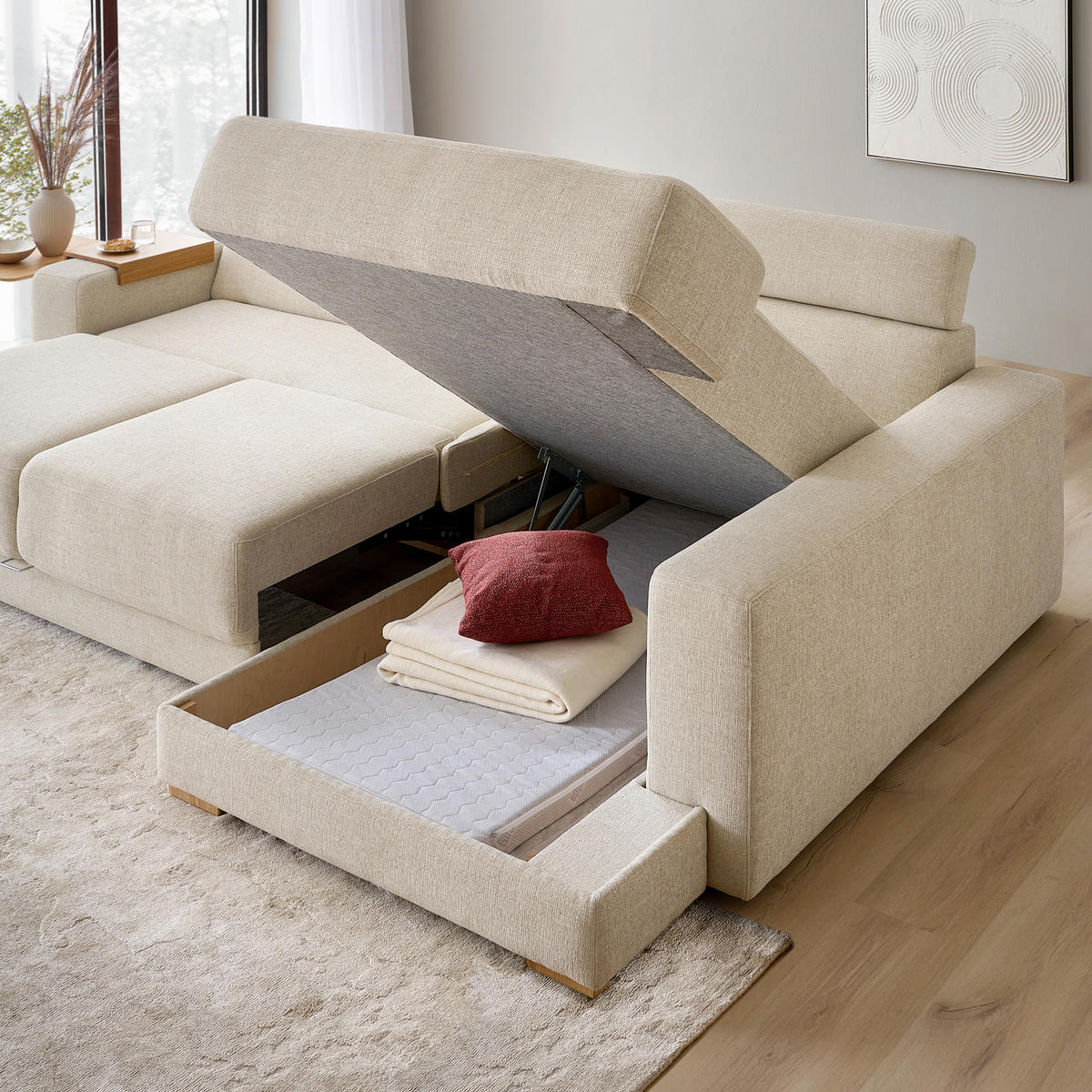 ECKSOFA Naturfarben Chenille  - Eichefarben/Naturfarben, Design, Textil (316/206cm) - Sedda