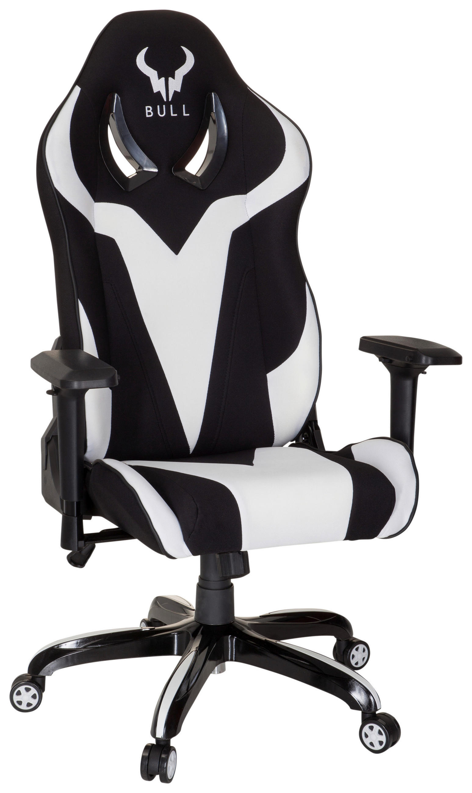 GAMINGSTUHL Schwarz, Weiß Textil   - Schwarz/Weiß, MODERN, Kunststoff/Textil (74/133/67cm) - MID.YOU