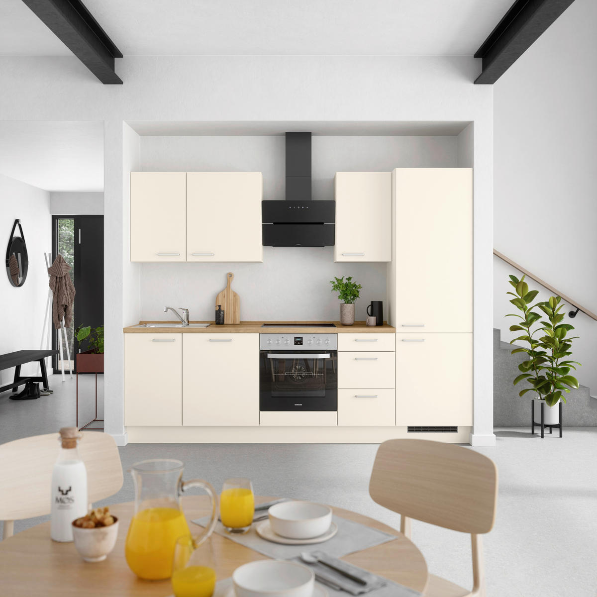 KÜCHENLEERBLOCK 270 cm   in Eichefarben, Magnolie  - Edelstahlfarben/Eichefarben, MODERN, Holzwerkstoff/Metall (270cm) - Nobilia