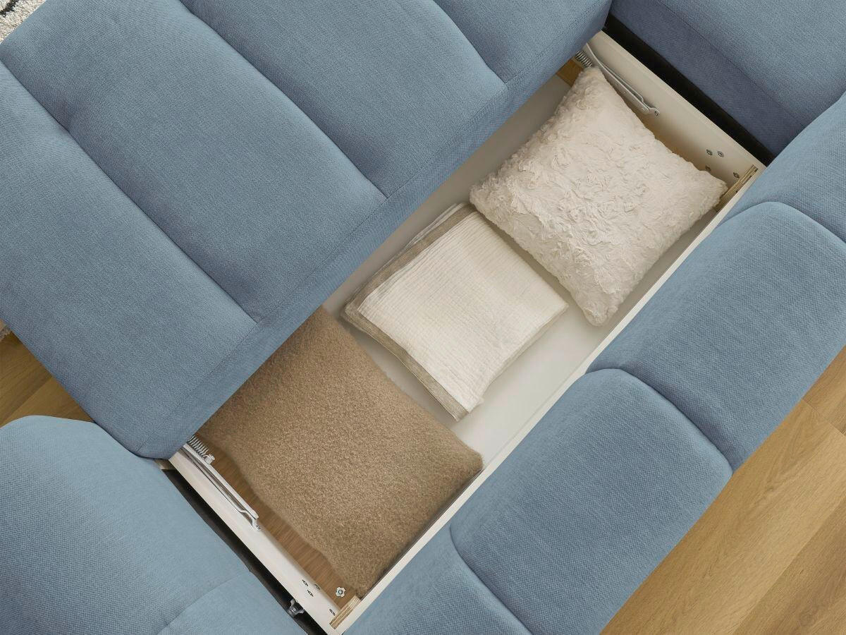 ECKSCHLAFSOFA FUJI Leinenoptik Hellblau  inkl.  - Schwarz/Hellblau, MODERN, Kunststoff/Textil (160/292cm)