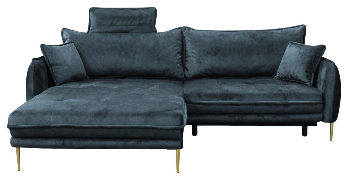 ECKSOFA in Velours Blau  196/264 cm  - Blau/Goldfarben, Design, Textil/Metall (196/264cm) - MID.YOU