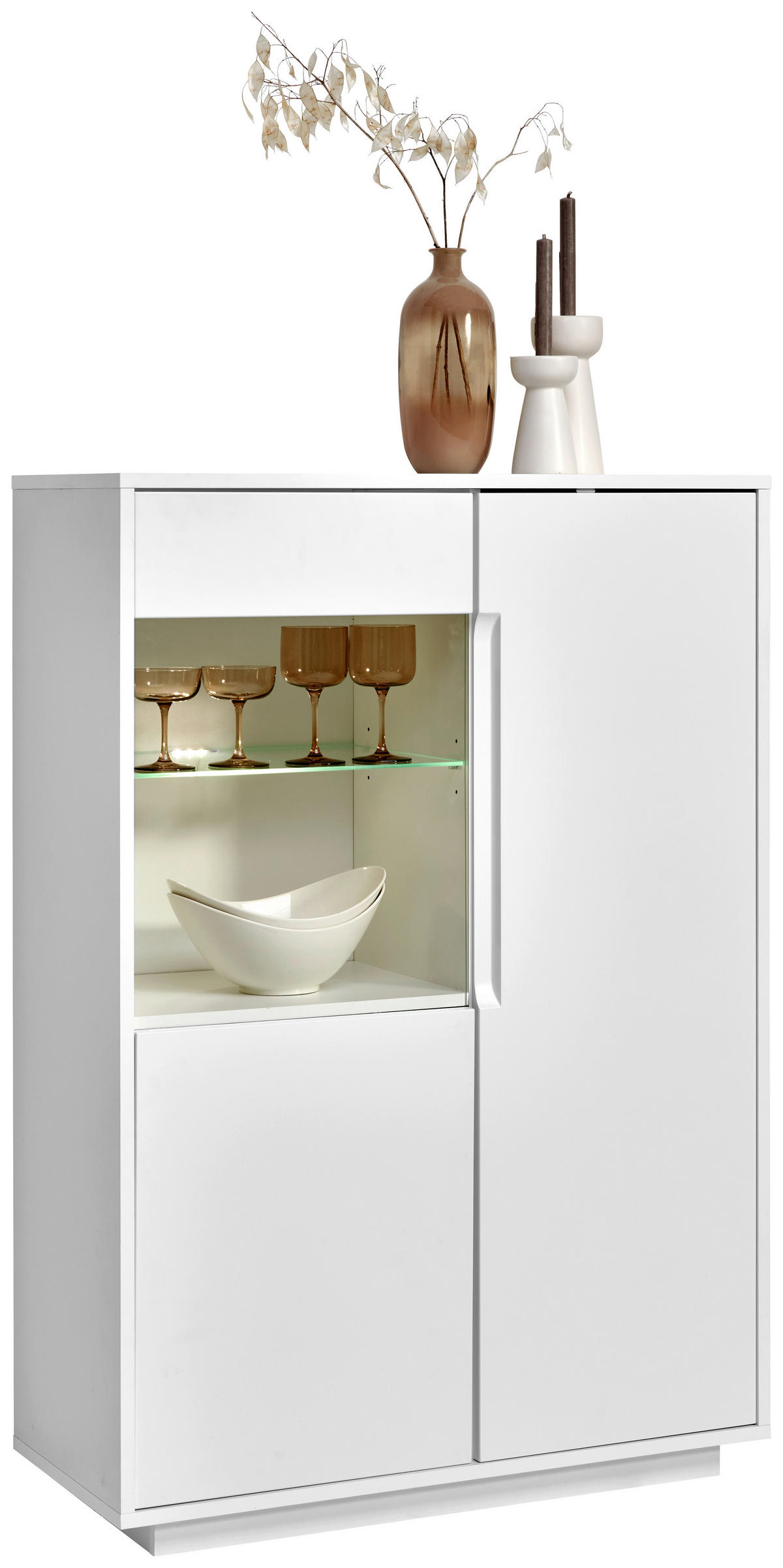 HIGHBOARD Weiß  90/130/38 cm  - Weiß, MODERN, Glas/Holzwerkstoff (90/130/38cm) - Carryhome