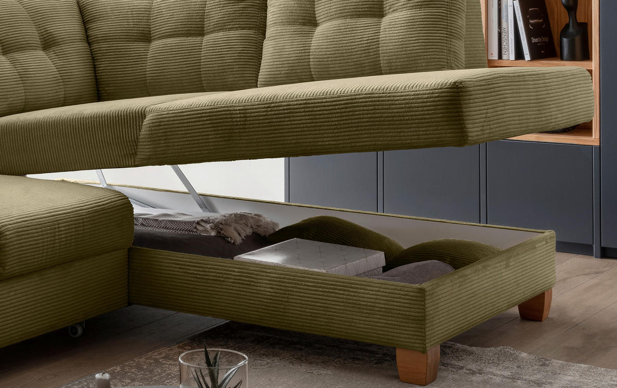 ECKSOFA in Cord Olivgrün  - Naturfarben/Olivgrün, Modern, Holz/Textil (274/206cm) - Livetastic
