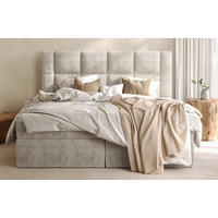 BOXBETT 180/200 cm,  in Beige, gepolstertes Kopfteil, Bettkasten, Topper, Matratzen, H3 = fest  - Beige/Schwarz, MODERN, Holz/Holzwerkstoff (180/200cm) - Boxxx