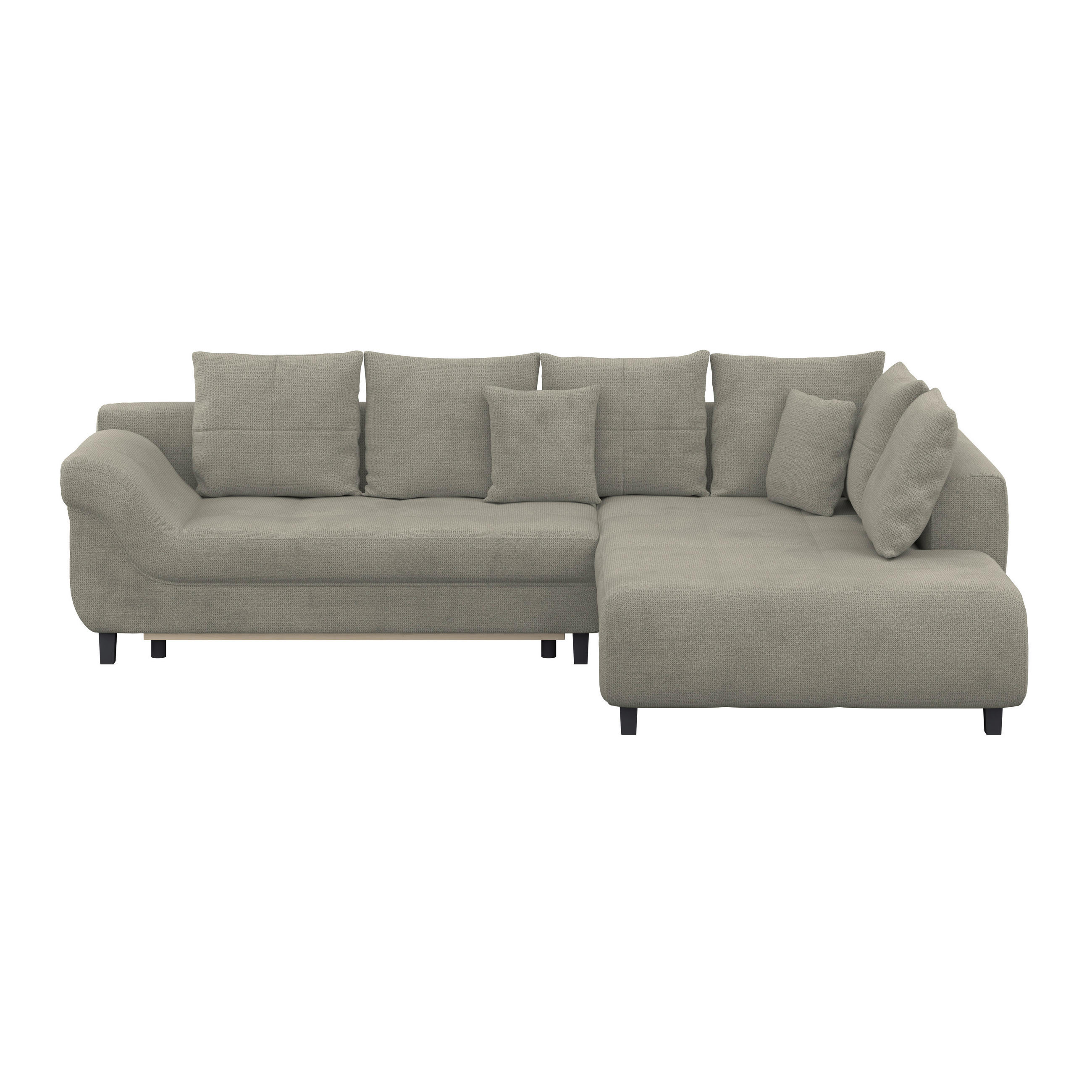 ECKSOFA MENDOZA NEW Sandfarben Chenille, Struktur Zierkissen, Rückenkissen, Bettkasten  - Sandfarben/Schwarz, KONVENTIONELL, Textil (309/197cm) - MID.YOU