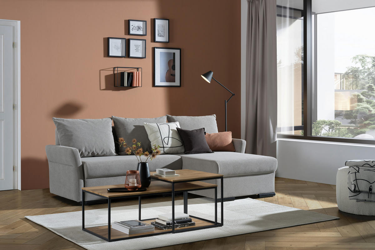 ECKSOFA in Webstoff Grau  - Schwarz/Grau, KONVENTIONELL, Kunststoff/Textil (223/148cm) - Ti'me