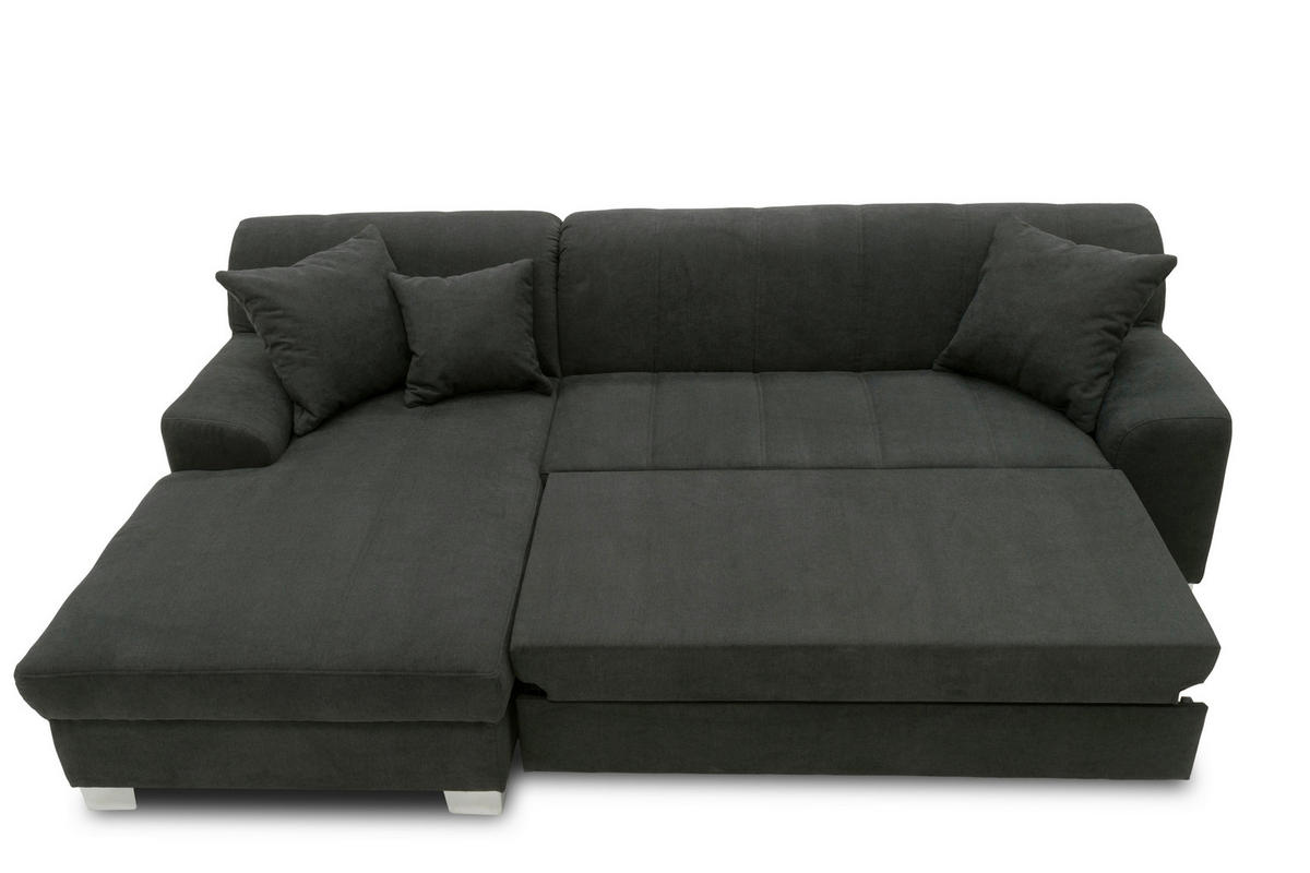 ECKSCHLAFSOFA  CAPRI Schwarz Mikrofaser  - Chromfarben/Schwarz, KONVENTIONELL, Textil/Metall (152/239cm) - MID.YOU