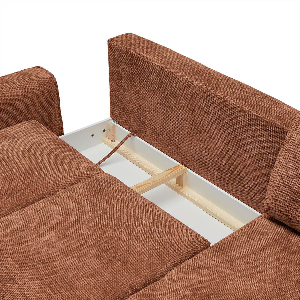 ECKSOFA Webstoff Terracotta  - Terracotta/Schwarz, Modern, Textil/Metall (255/164cm) - MID.YOU