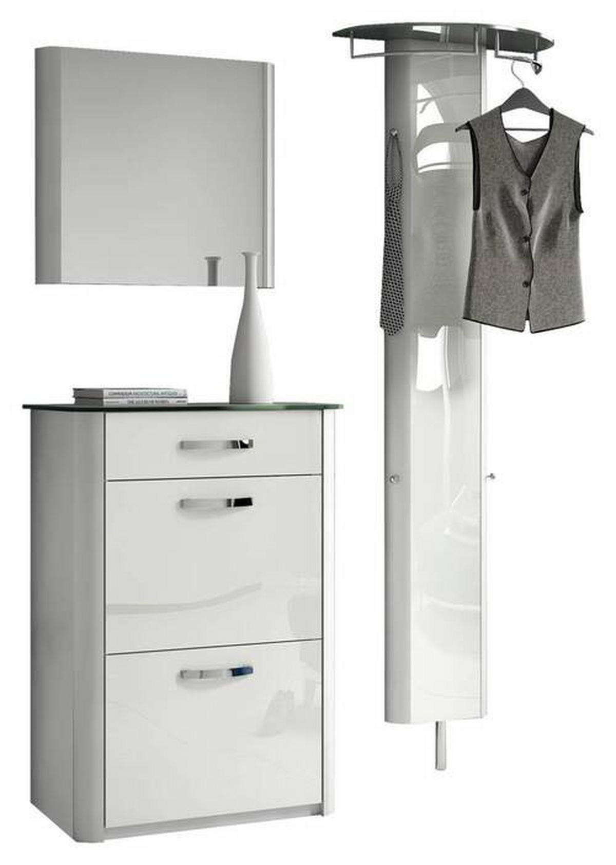 GARDEROBE 3-teilig  in 150/192/34 cm  - Weiss/Alufarben, Design, Glas/Holzwerkstoff (150/192/34cm) - Moderano