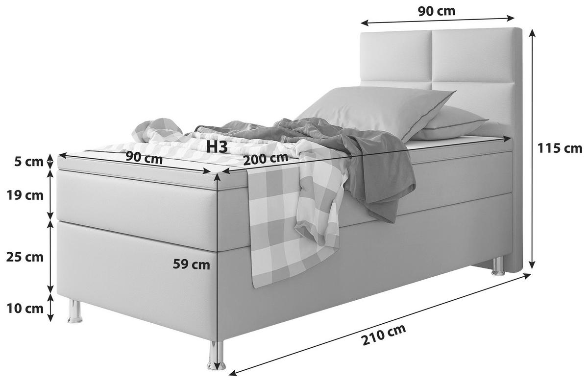 BOXSPRINGBETT  in Schwarz, Matratze, gepolstertes Kopfteil, Topper, Matratzen, H3 + H3 = fest  - Silberfarben/Schwarz, KONVENTIONELL, Leder/Textil (90/115/210cm) - MID.YOU