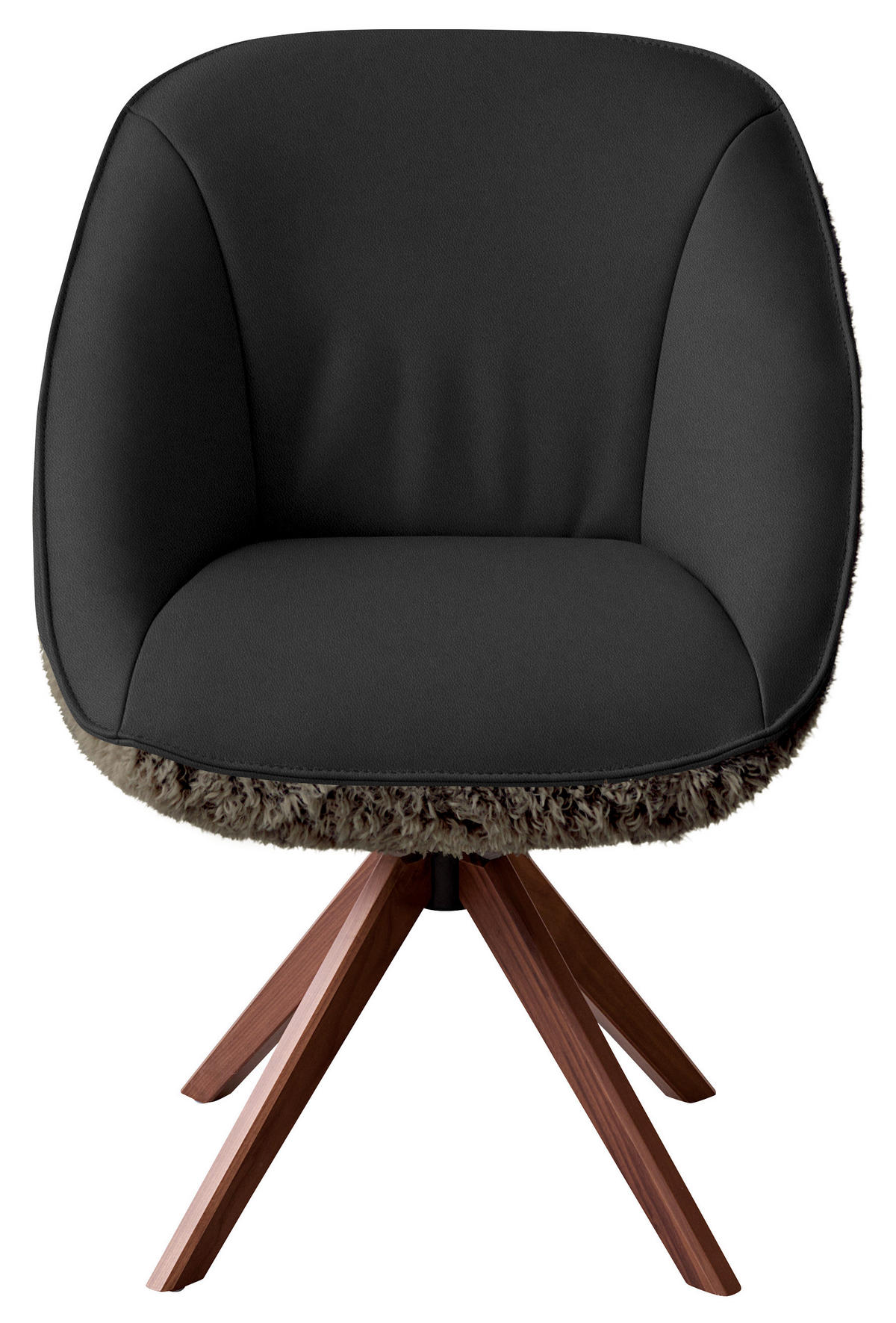 ARMLEHNSTUHL  Beinauswahl, Lederauswahl, Stoffauswahl, inklusive Armlehnen, automatische Rückholfunktion, gepolsterte Armlehnen, Sitzfläche 320° drehbar Hochflor Echtleder  - Dunkelbraun/Nussbaumfarben, Design, Leder/Holz (61/89/70cm) - Koinor