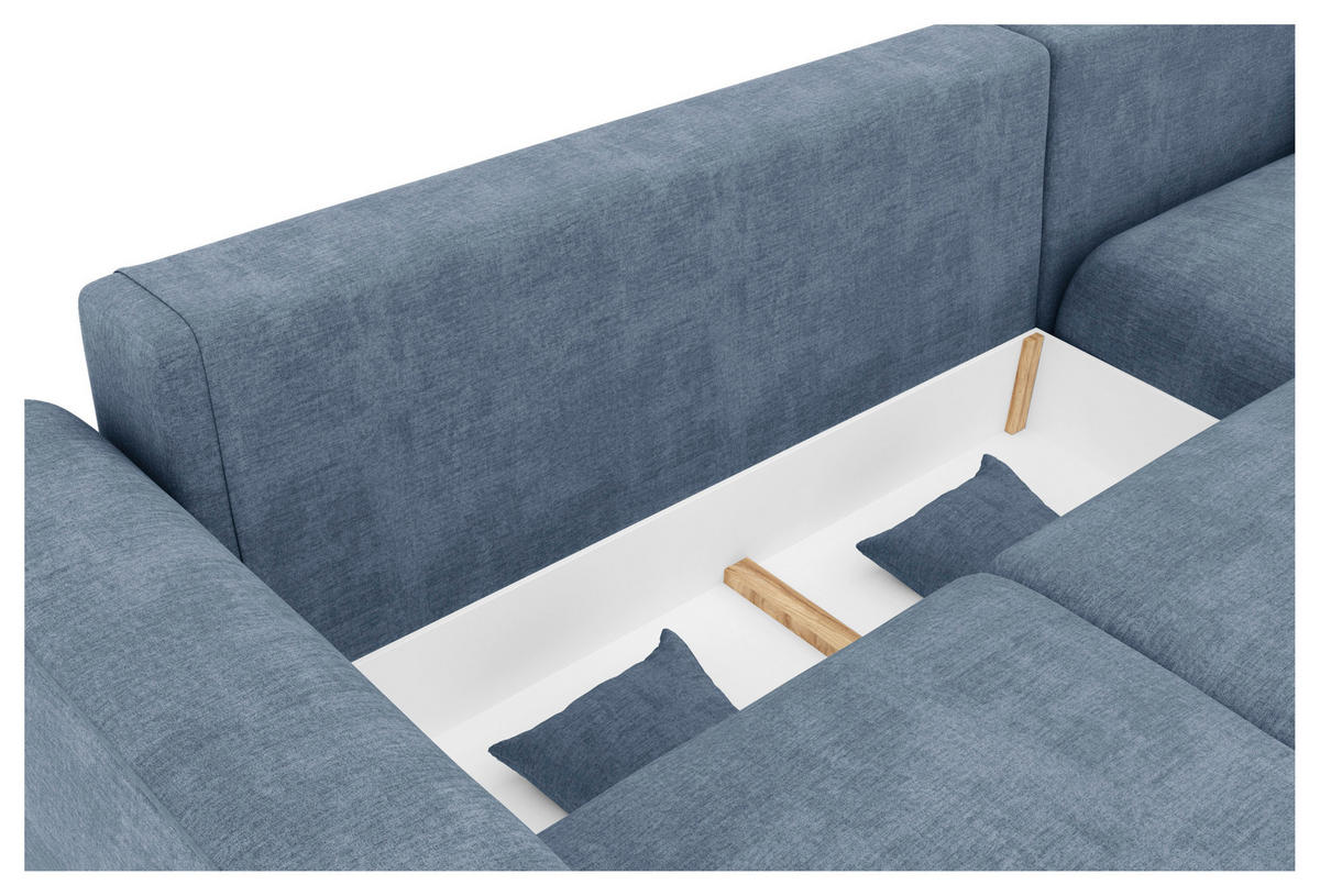 ECKSOFA in Samt Blau  293/195 cm  - Chromfarben/Blau, KONVENTIONELL, Kunststoff/Textil (293/195cm) - Carryhome