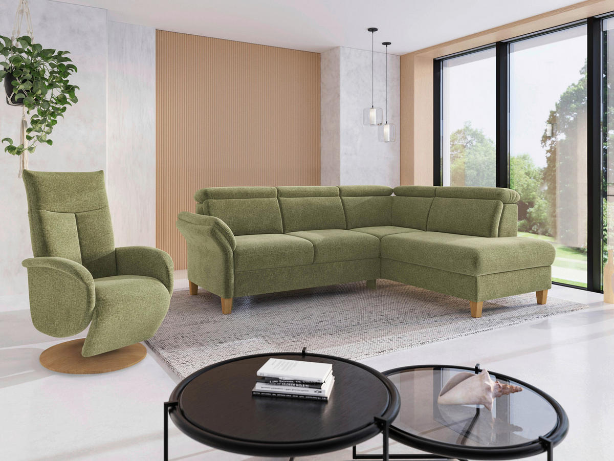 ECKSOFA GLENDALE E Hellgrün Flachgewebe  - Eichefarben/Hellgrün, KONVENTIONELL, Holz/Textil (247/193cm) - Sit & More