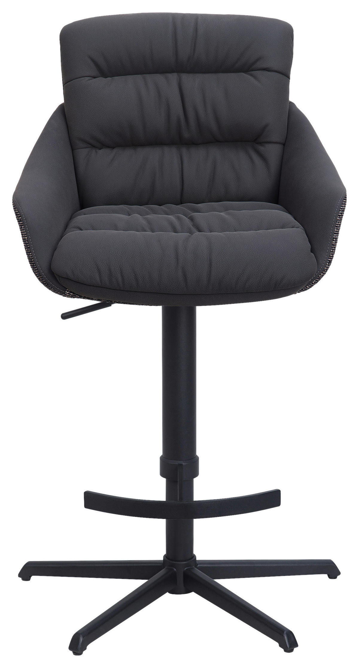 BARHOCKER Webstoff Echtleder Schwarz Stahl Sitzfläche 360° drehbar, inklusive Armlehnen, automatische Rückholfunktion  - Schwarz, Design, Leder/Textil (58/103/120/61cm) - Dieter Knoll