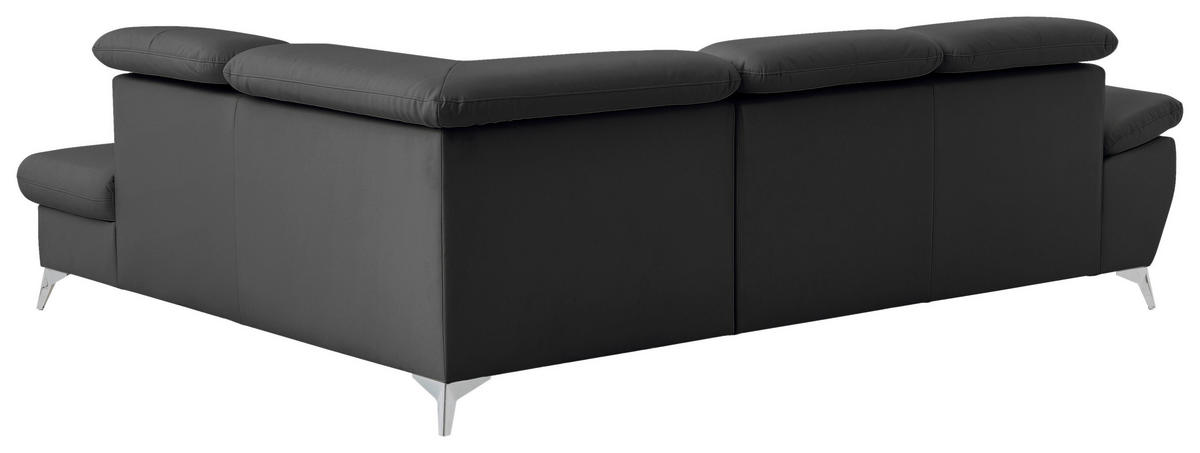 ECKSOFA Schwarz Lederlook  - Chromfarben/Schwarz, KONVENTIONELL, Textil/Metall (256/209cm) - Livetastic
