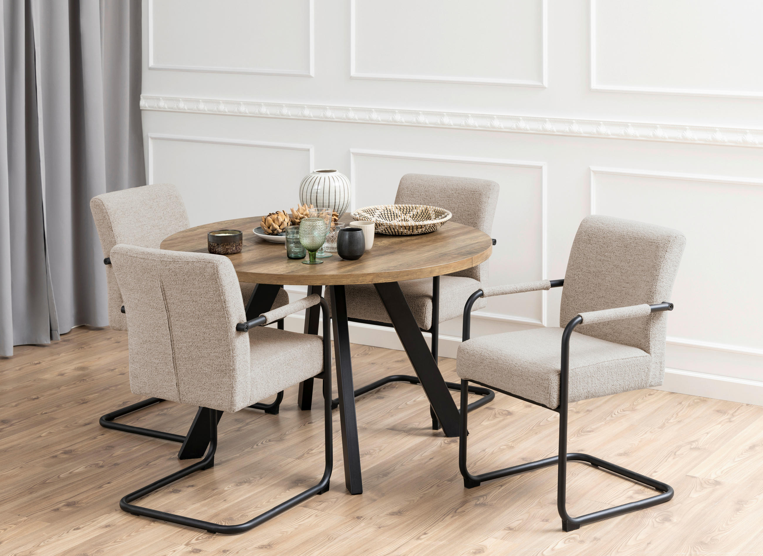 MASĂ din metal, material pe bază de lemn 120/120/75 cm   - culoare natur/negru, Modern, metal/material pe bază de lemn (120/120/75cm) - MID.YOU