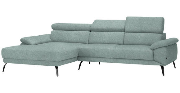 ECKSOFA in Velours Mintgrün  - Schwarz/Mintgrün, Design, Textil/Metall (187/295cm) - Novel