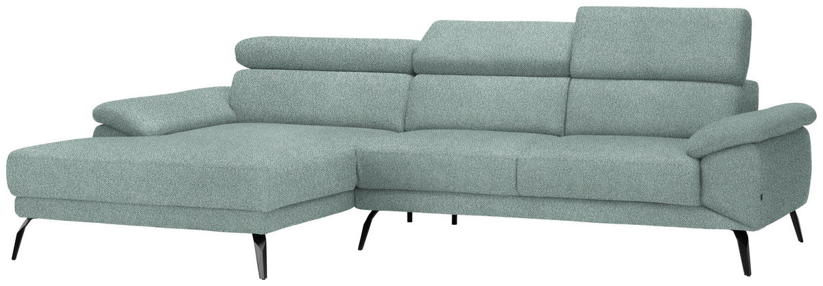 ECKSOFA in Velours Mintgrün  - Schwarz/Mintgrün, Design, Textil/Metall (187/295cm) - Novel
