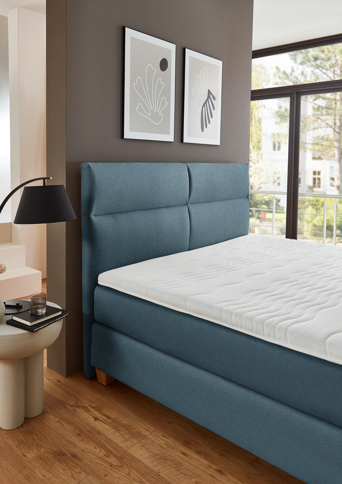 BOXSPRINGBETT 180/200 cm  in Blau  - Blau/Naturfarben, MODERN, Holz/Textil (180/200cm) - Beldomo - Sleep