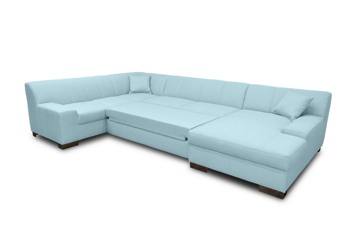 WOHNLANDSCHAFT Pastellblau Webstoff  - Wengefarben/Pastellblau, Design, Holz/Textil (212/328/153cm) - MID.YOU