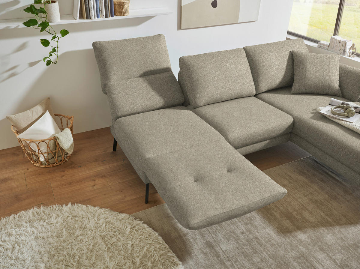 ECKSOFA  in Flachgewebe Sandfarben  255-365/175-224 cm  - Sandfarben/Schwarz, Design, Textil/Metall (255-365/175-224cm) - Dieter Knoll