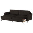 ECKSOFA in Flachgewebe, Leinenoptik Dunkelbraun  - Dunkelbraun/Schwarz, Design, Textil/Metall (170/242cm) - Xora