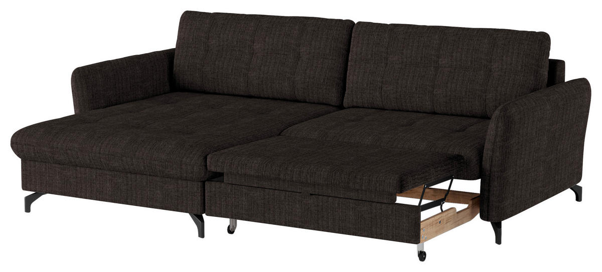 ECKSOFA in Flachgewebe, Leinenoptik Dunkelbraun  - Dunkelbraun/Schwarz, Design, Textil/Metall (170/242cm) - Xora