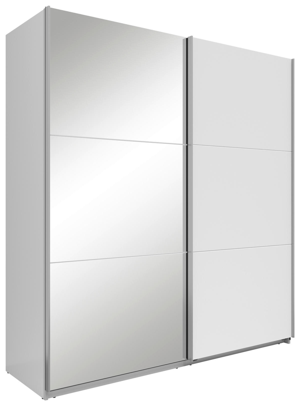 SCHWEBETÜRENSCHRANK Weiss  - Weiss/Silberfarben, Basics, Glas/Holzwerkstoff (200/216/64cm) - Boxxx