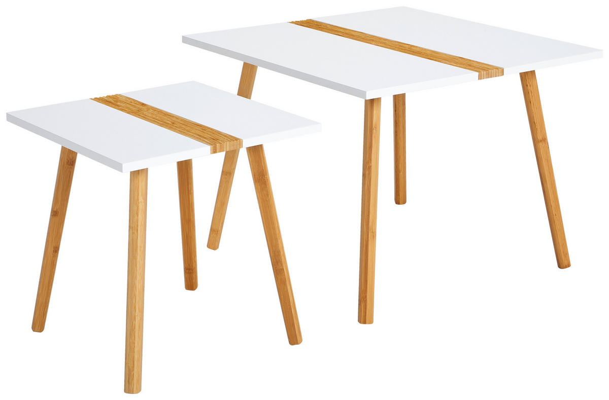SATZTISCH Bambus quadratisch Naturfarben, Weiß  - Naturfarben/Weiß, MODERN, Holz (60/40/60/40/45/40cm) - PBJ