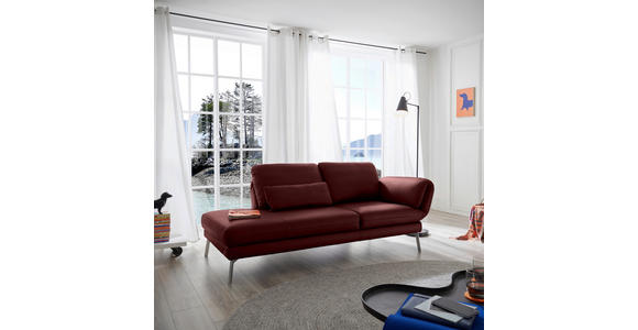 RÉCAMIERE in Echtleder Rot  - Chromfarben/Rot, Design, Leder/Metall (209/85-109/95-16cm) - Dieter Knoll