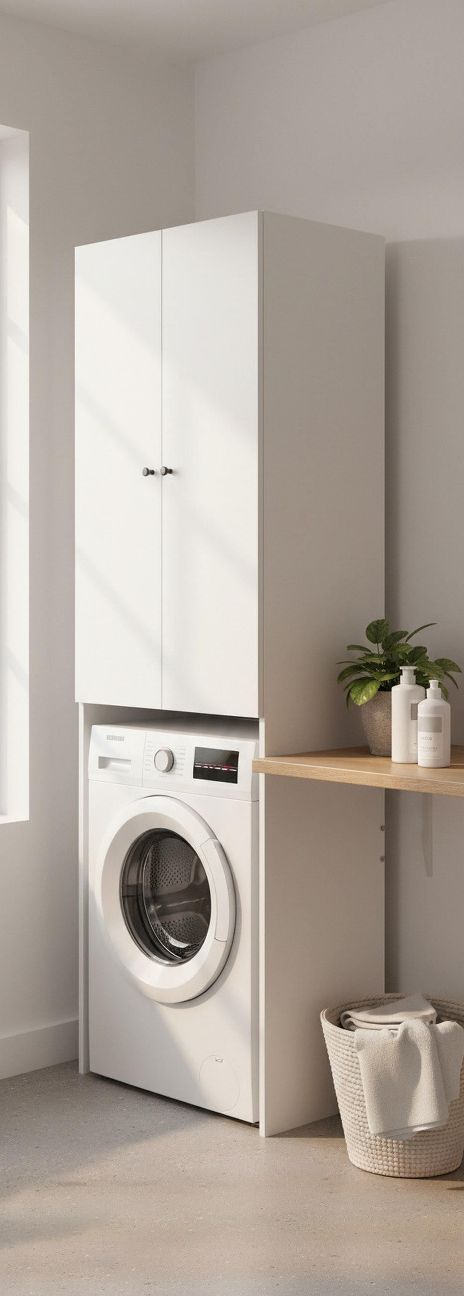 WASCHMASCHINENSCHRANK 65/190/31,8 cm  in Weiß  - Schwarz/Weiß, Basics, Holzwerkstoff/Metall (65/190/31,8cm) - Milino