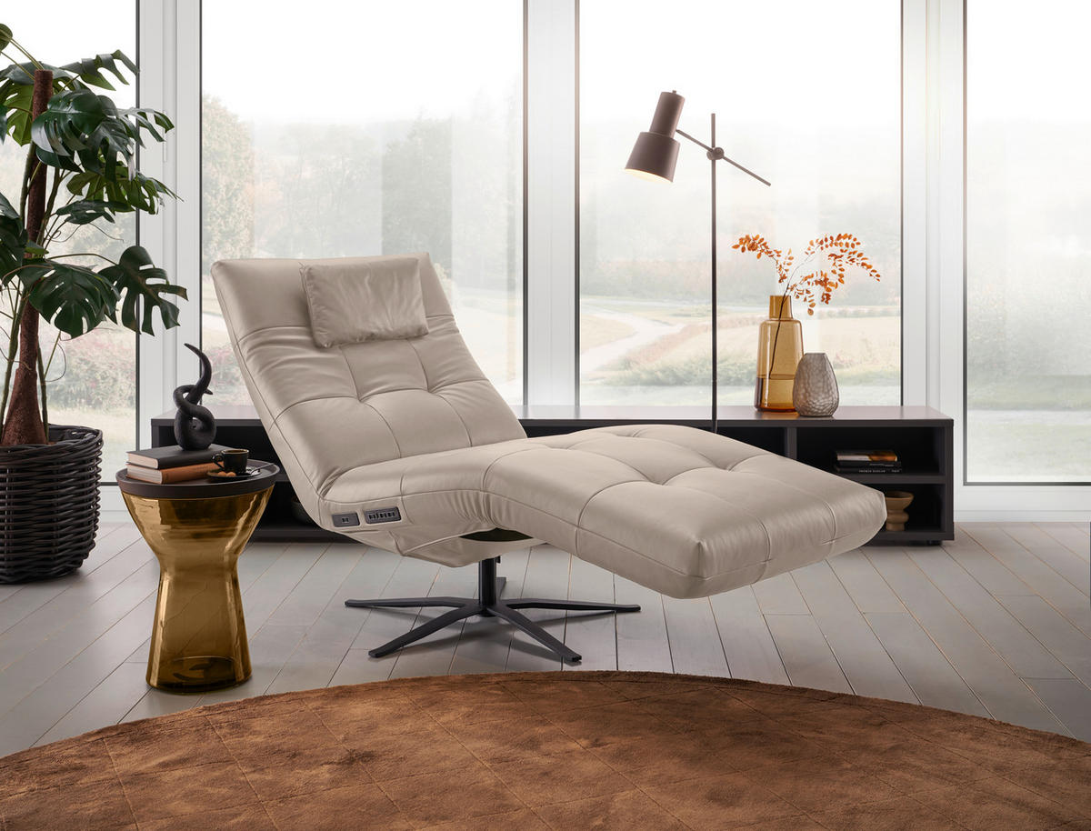 RELAXLIEGE in Echtleder Graubraun  - Graubraun/Schwarz, MODERN, Leder/Metall (82/53-115/156-206cm) - Pure Home Comfort