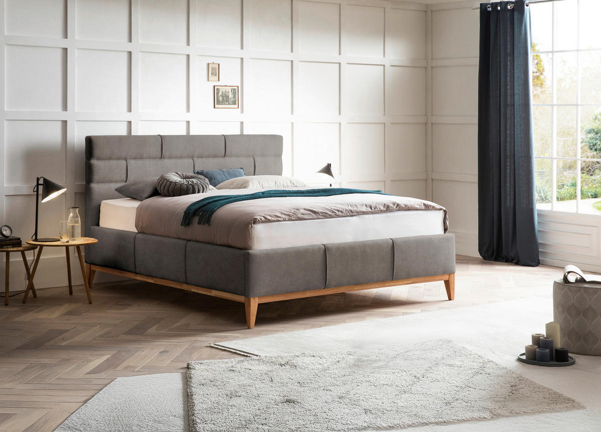 ČALOUNĚNÁ POSTEL, 180/200 cm, šedá - šedá, Basics, dřevo/textil (180/200cm) - Welnova