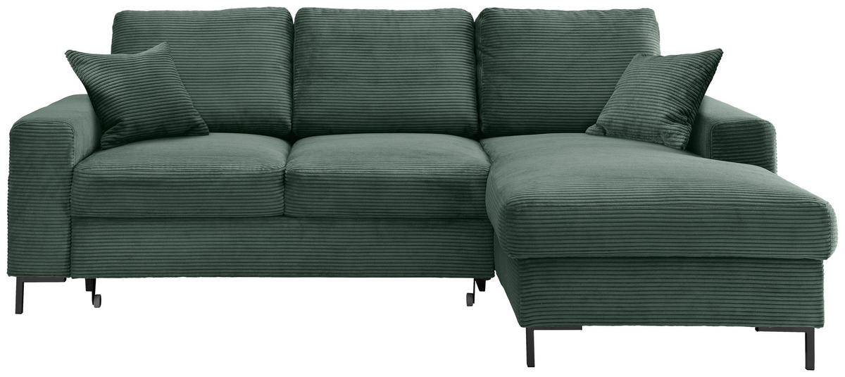 ECKSCHLAFSOFA in Cord Dunkelgrün  - Dunkelgrün/Schwarz, KONVENTIONELL, Textil/Metall (237/143cm) - Livetastic
