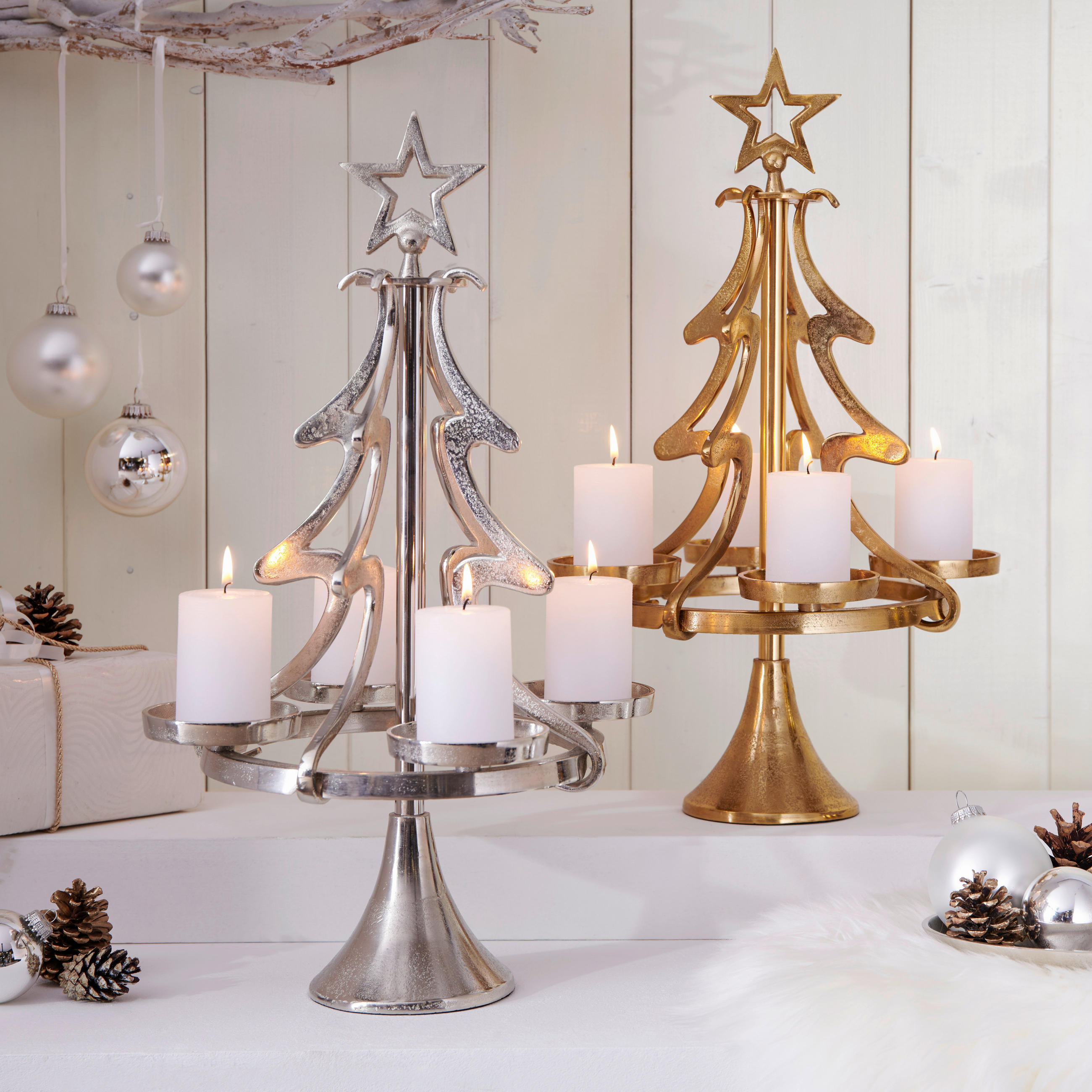 KERZENHALTER - Silberfarben/Goldfarben, KONVENTIONELL, Metall (33,5/55/13cm) - X-Mas