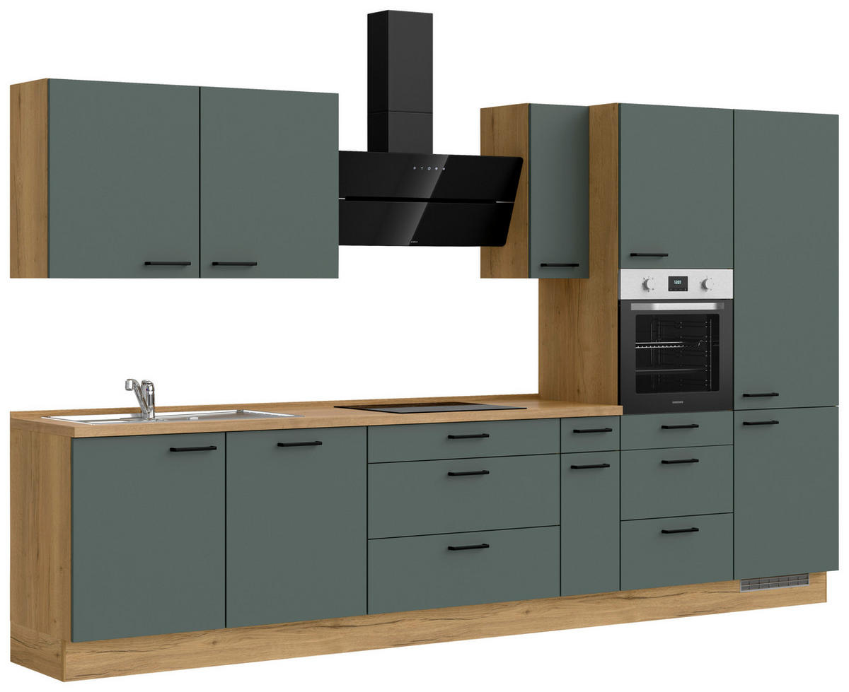 KÜCHENBLOCK Easytouch 360 cm  in Eichefarben, Dunkelgrün  - Dunkelgrün/Eichefarben, MODERN, Holzwerkstoff/Metall (360cm) - Nobilia
