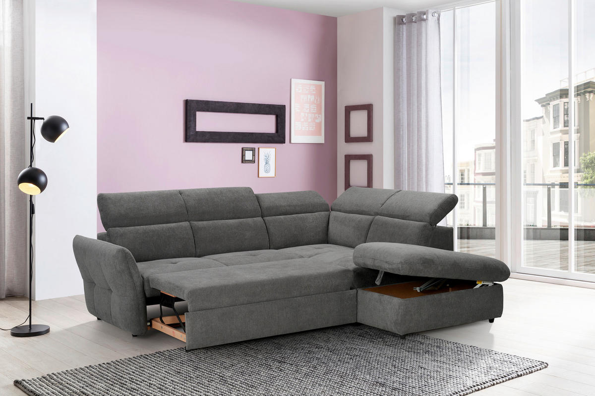 ECKSOFA in Mikrofaser Graubraun  - Graubraun/Schwarz, Design, Kunststoff/Textil (254/224cm) - Livetastic