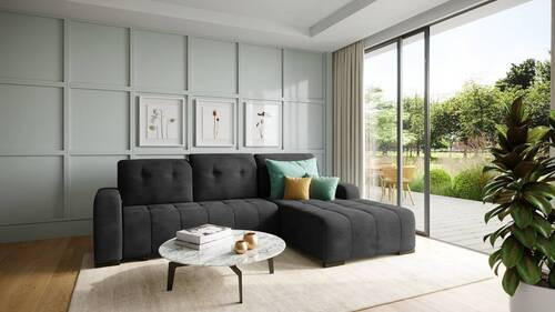 ECKSOFA Schwarz Mikrofaser  - Schwarz, MODERN, Textil/Metall (185/292cm) - Livetastic