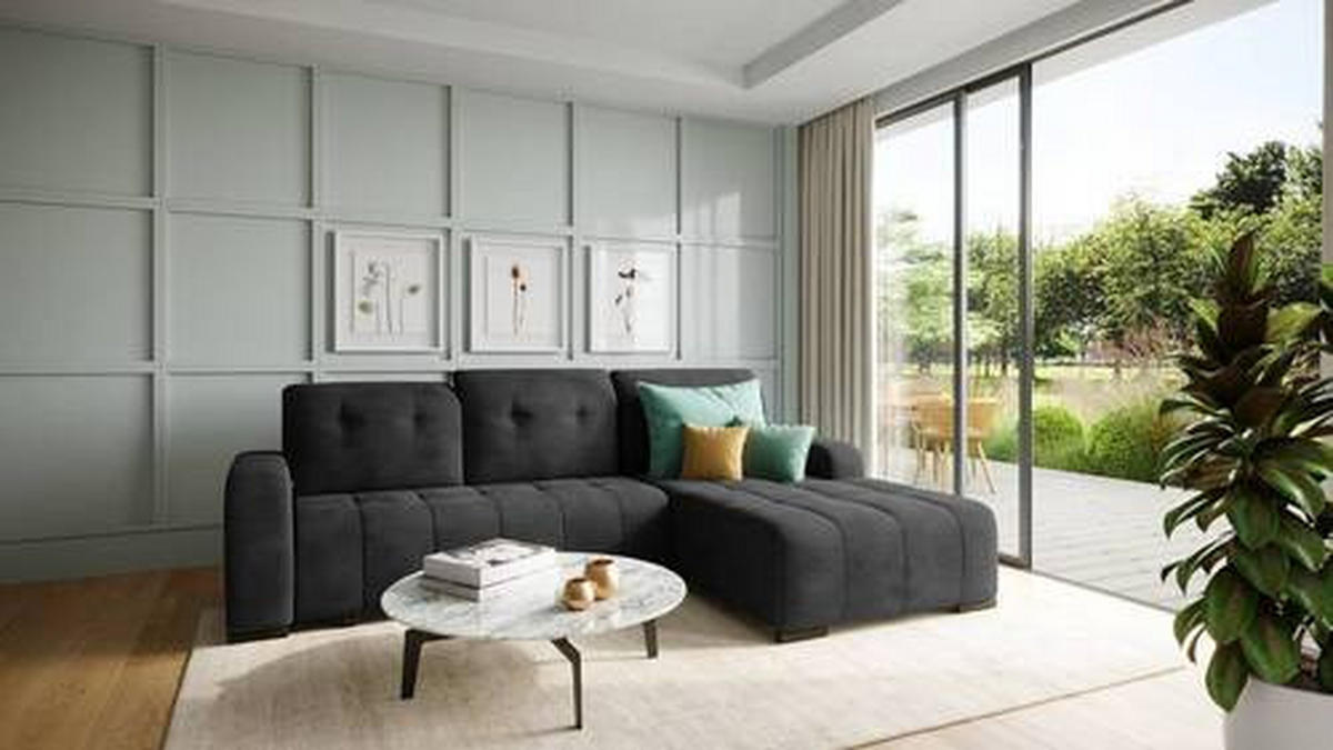 ECKSOFA in Mikrofaser Schwarz  - Schwarz, Modern, Textil/Metall (185/292cm) - Livetastic