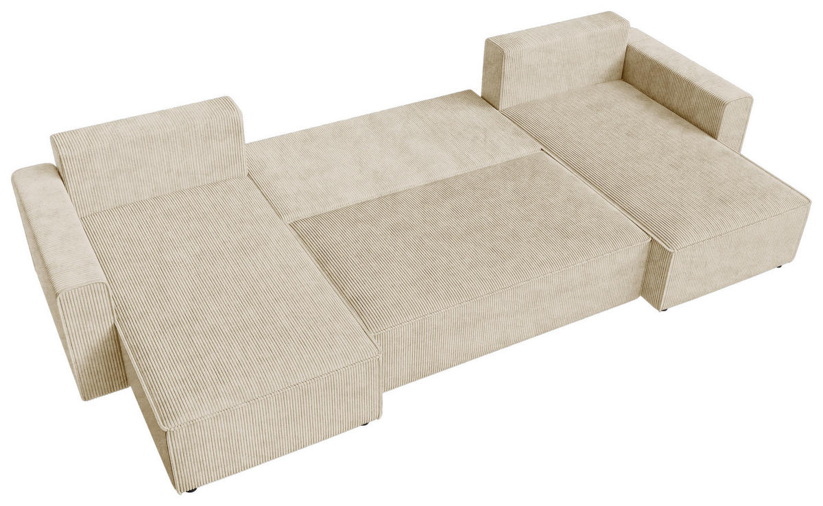 WOHNLANDSCHAFT Creme Cord  - Creme/Schwarz, KONVENTIONELL, Kunststoff/Textil (140/305/140cm) - Carryhome