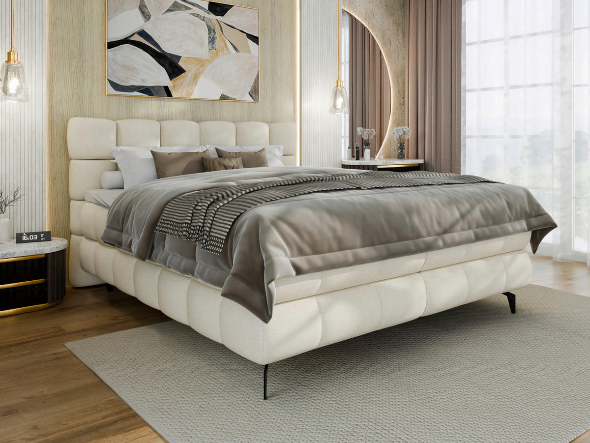 BOXBETT 160/200 cm,  in Weiß, Bettkasten, Topper, H3 + H3 = fest  - Schwarz/Weiß, Trend, Textil/Metall (160/200cm) - Esposa