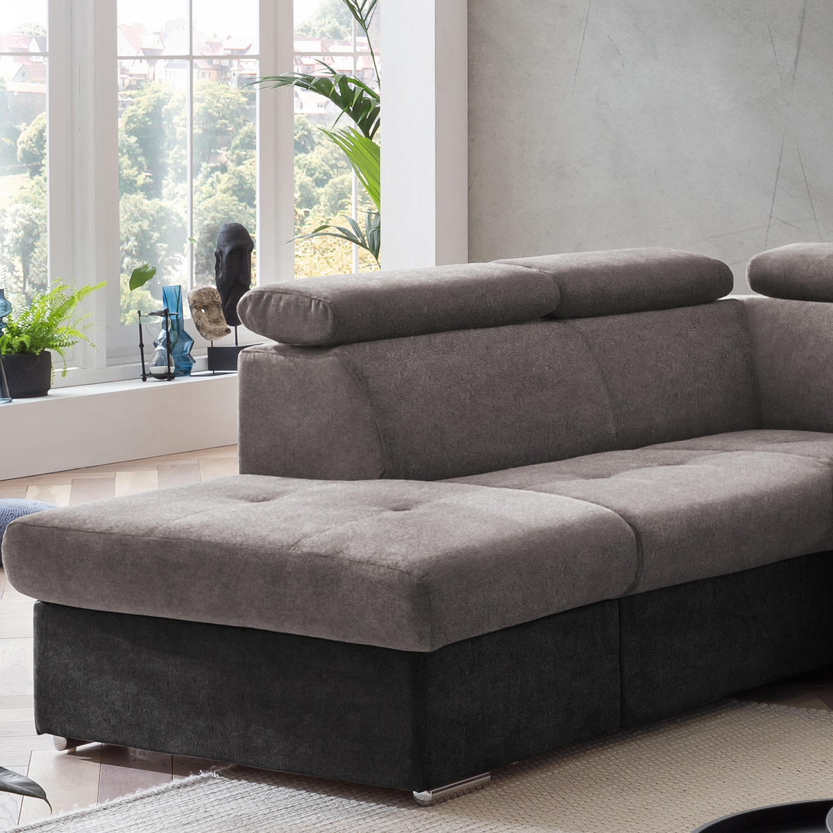 ECKSOFA in Mikrofaser Grau, Schwarz  216/262 cm  - Chromfarben/Schwarz, Design, Textil/Metall (216/262cm) - Livetastic
