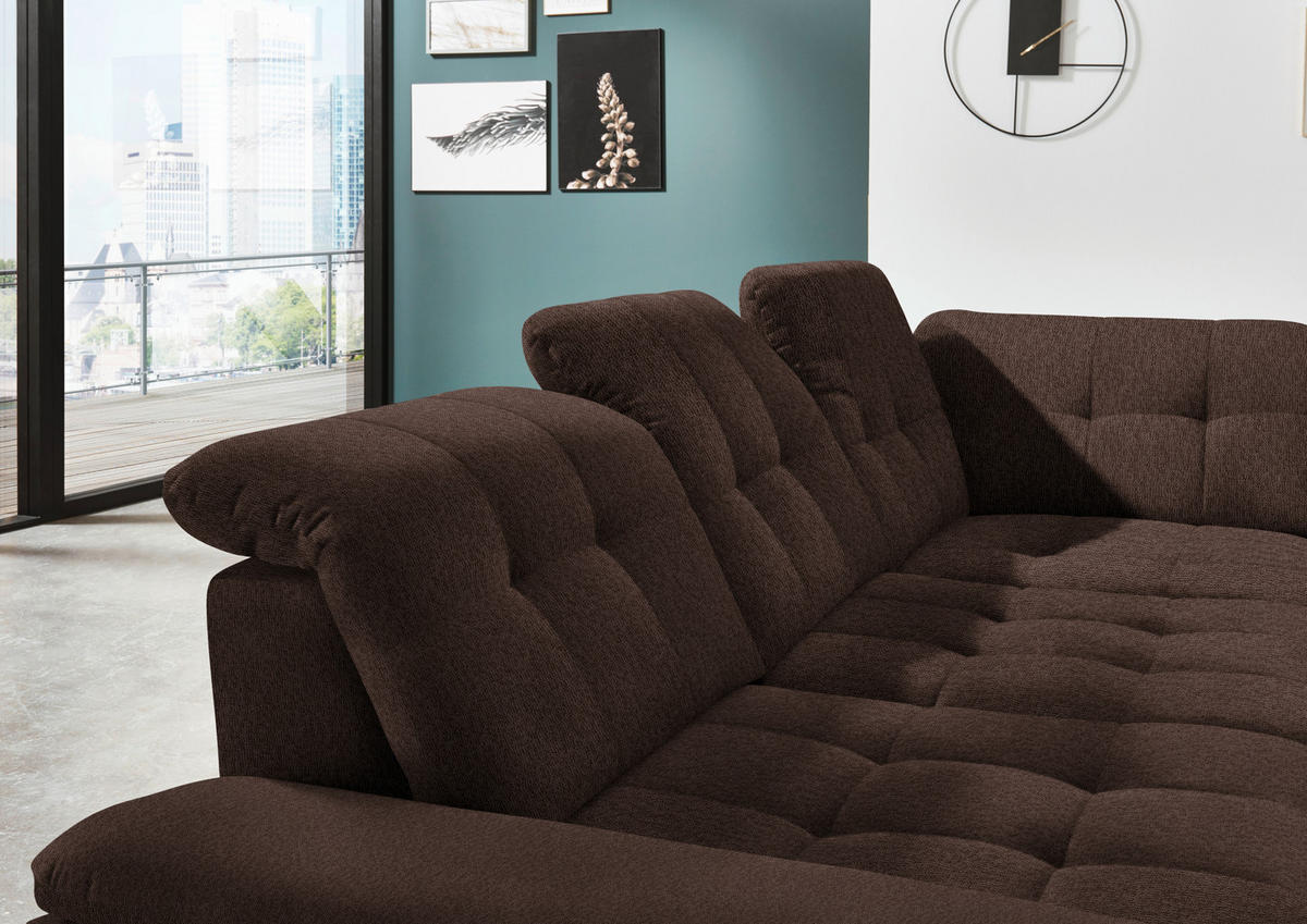 ECKSOFA in Chenille Dunkelbraun  - Chromfarben/Dunkelbraun, Design, Textil/Metall (310/260cm) - Beldomo Speed