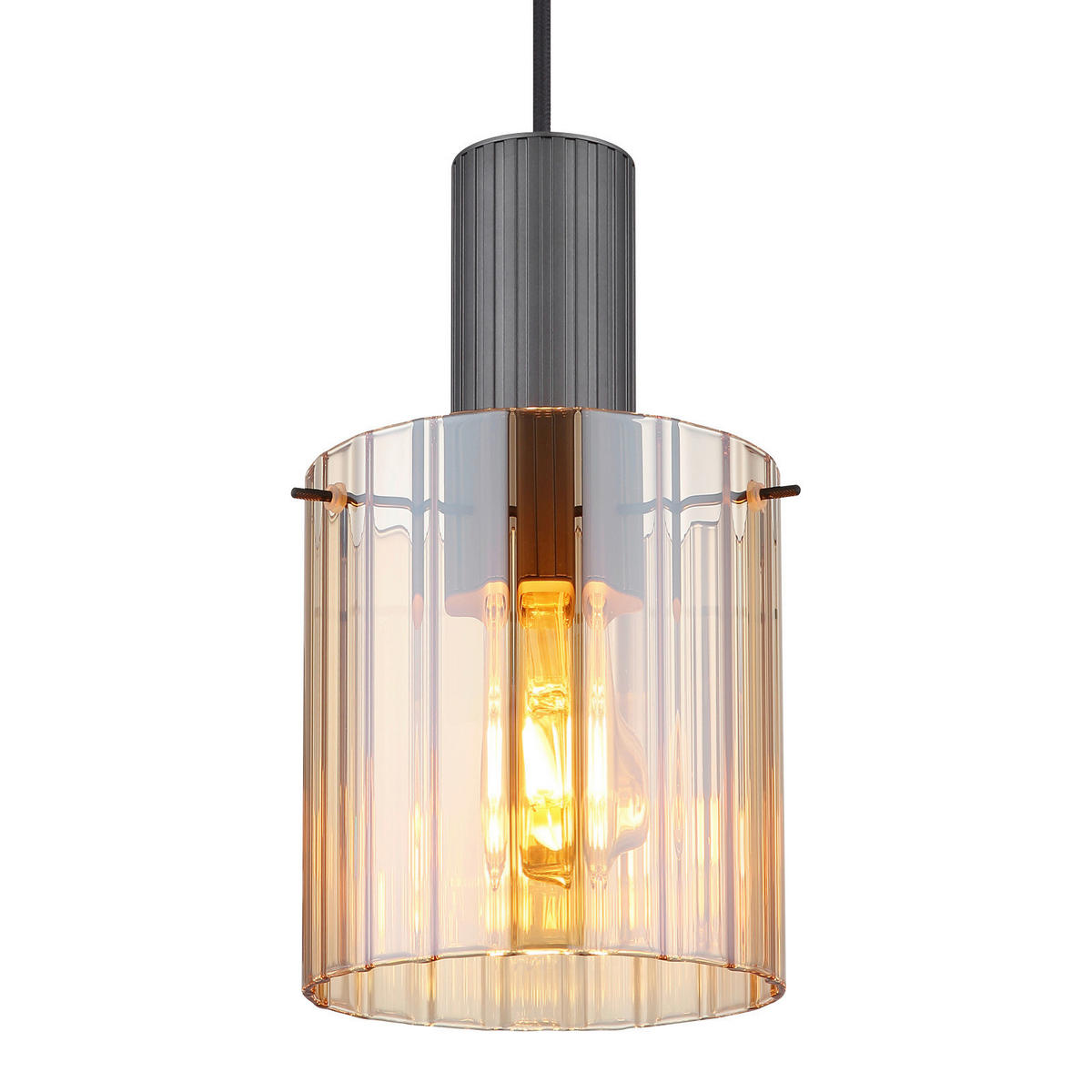 ZÁVĚSNÉ SVÍTIDLO, 18/120 cm  - jantarové barvy/tmavě šedá, Design, kov/sklo (18/120cm) - Globo